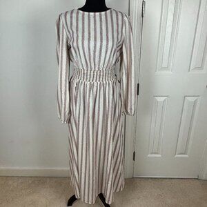 Petal & Pup Cream and Taupe Striped Long-Sleeve Maxi Dress